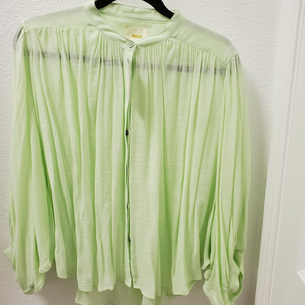 NWT Maeve Anthropologie Pale Green Drapey Blouse M